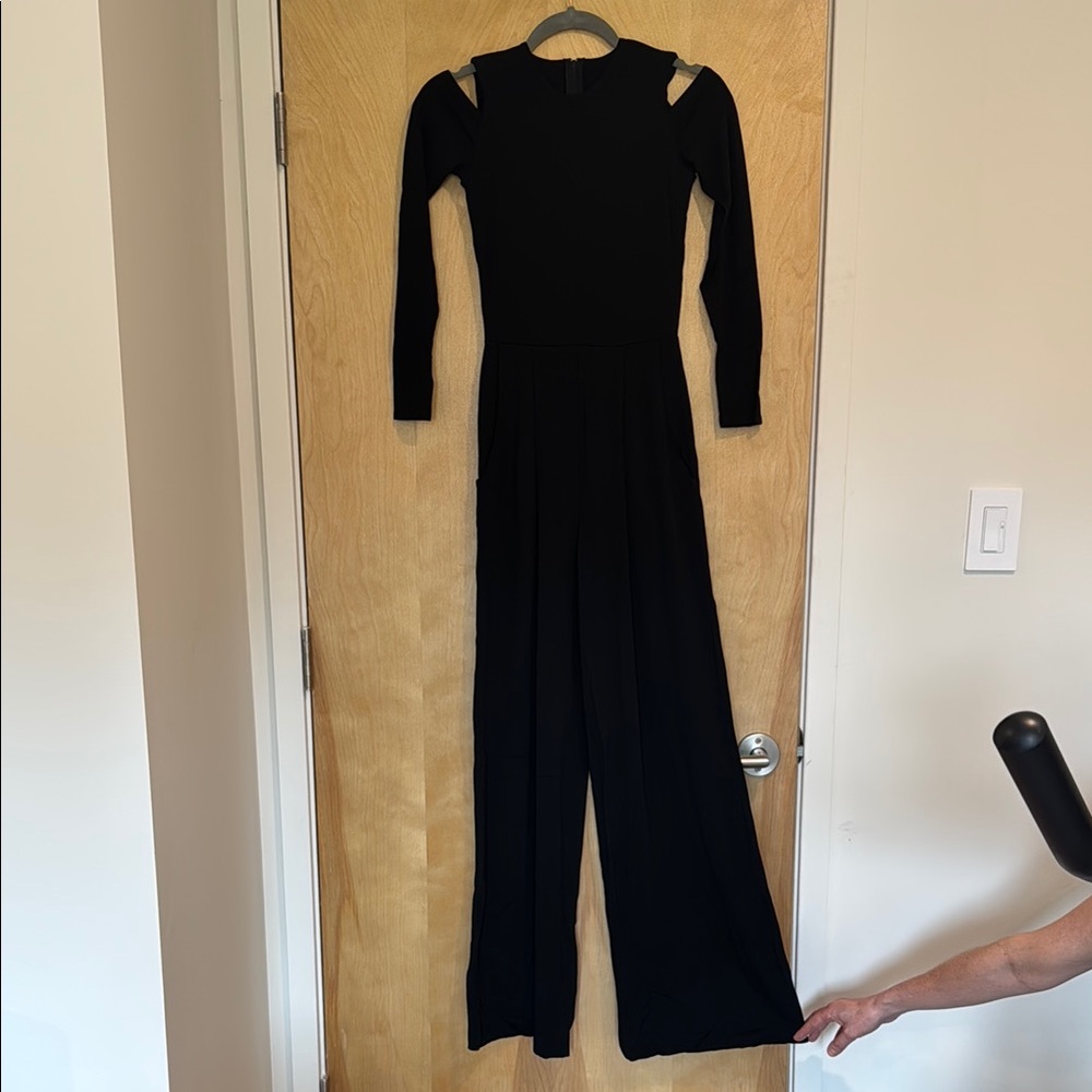 Wide Leg Black Jumpsuit with Cut-Out Shoulders